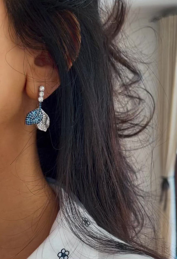 Blue Sapphire Leaf Earrings
